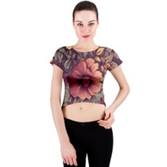 Flowers Pattern Texture Design Nature Art Colorful Surface Vintage Crew Neck Crop Top