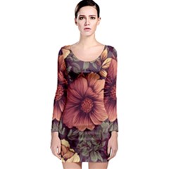 Flowers Pattern Texture Design Nature Art Colorful Surface Vintage Long Sleeve Bodycon Dress