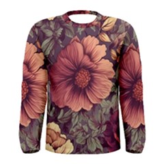 Flowers Pattern Texture Design Nature Art Colorful Surface Vintage Men s Long Sleeve T-shirt