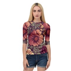 Flowers Pattern Texture Design Nature Art Colorful Surface Vintage Quarter Sleeve Raglan T-shirt