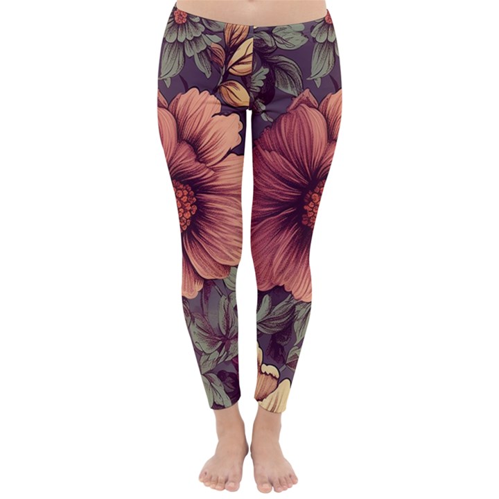 Flowers Pattern Texture Design Nature Art Colorful Surface Vintage Classic Winter Leggings