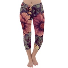 Flowers Pattern Texture Design Nature Art Colorful Surface Vintage Capri Winter Leggings 