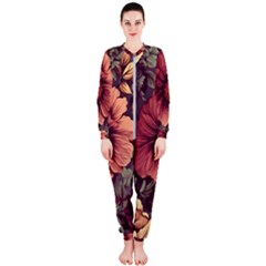 Flowers Pattern Texture Design Nature Art Colorful Surface Vintage Onepiece Jumpsuit (ladies)