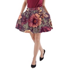 Flowers Pattern Texture Design Nature Art Colorful Surface Vintage A-line Pocket Skirt