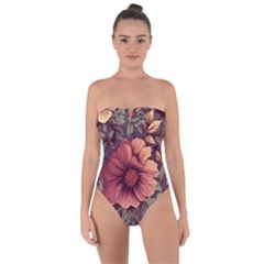 Flowers Pattern Texture Design Nature Art Colorful Surface Vintage Tie Back One Piece Swimsuit