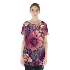 Flowers Pattern Texture Design Nature Art Colorful Surface Vintage Skirt Hem Sports Top