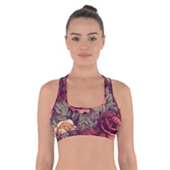 Flowers Pattern Texture Design Nature Art Colorful Surface Vintage Cross Back Sports Bra