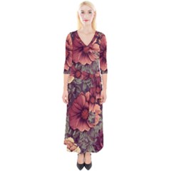 Flowers Pattern Texture Design Nature Art Colorful Surface Vintage Quarter Sleeve Wrap Maxi Dress by Maspions