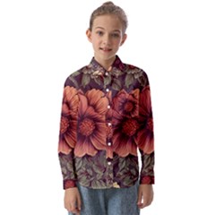 Flowers Pattern Texture Design Nature Art Colorful Surface Vintage Kids  Long Sleeve Shirt