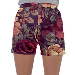 Flowers Pattern Texture Design Nature Art Colorful Surface Vintage Sleepwear Shorts by Maspions