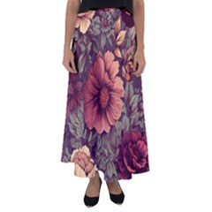 Flowers Pattern Texture Design Nature Art Colorful Surface Vintage Flared Maxi Skirt by Maspions