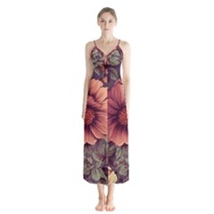 Flowers Pattern Texture Design Nature Art Colorful Surface Vintage Button Up Chiffon Maxi Dress