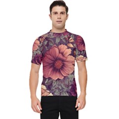 Flowers Pattern Texture Design Nature Art Colorful Surface Vintage Men s Short Sleeve Rash Guard by Maspions