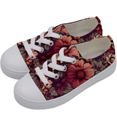 Flowers Pattern Texture Design Nature Art Colorful Surface Vintage Kids  Low Top Canvas Sneakers