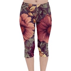 Flowers Pattern Texture Design Nature Art Colorful Surface Vintage Velvet Capri Leggings 