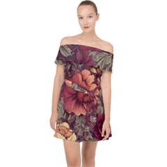 Flowers Pattern Texture Design Nature Art Colorful Surface Vintage Off Shoulder Chiffon Dress