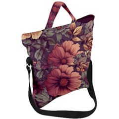 Flowers Pattern Texture Design Nature Art Colorful Surface Vintage Fold Over Handle Tote Bag