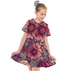 Flowers Pattern Texture Design Nature Art Colorful Surface Vintage Kids  Short Sleeve Shirt Dress