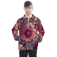 Flowers Pattern Texture Design Nature Art Colorful Surface Vintage Men s Half Zip Pullover