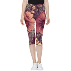 Flowers Pattern Texture Design Nature Art Colorful Surface Vintage Inside Out Lightweight Velour Capri Leggings 