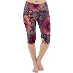 Flowers Pattern Texture Design Nature Art Colorful Surface Vintage Lightweight Velour Cropped Yoga Leggings