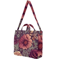 Flowers Pattern Texture Design Nature Art Colorful Surface Vintage Square Shoulder Tote Bag