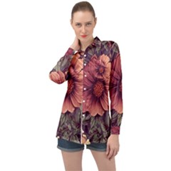 Flowers Pattern Texture Design Nature Art Colorful Surface Vintage Long Sleeve Satin Shirt