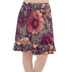 Flowers Pattern Texture Design Nature Art Colorful Surface Vintage Fishtail Chiffon Skirt