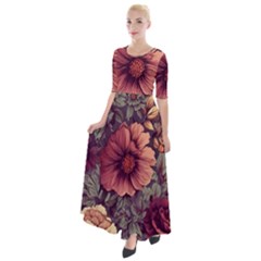 Flowers Pattern Texture Design Nature Art Colorful Surface Vintage Half Sleeves Maxi Dress by Maspions