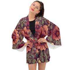 Flowers Pattern Texture Design Nature Art Colorful Surface Vintage Long Sleeve Kimono