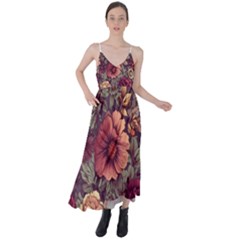 Flowers Pattern Texture Design Nature Art Colorful Surface Vintage Tie Back Maxi Dress