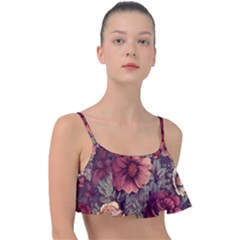 Flowers Pattern Texture Design Nature Art Colorful Surface Vintage Frill Bikini Top by Maspions