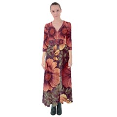 Flowers Pattern Texture Design Nature Art Colorful Surface Vintage Button Up Maxi Dress