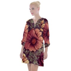 Flowers Pattern Texture Design Nature Art Colorful Surface Vintage Open Neck Shift Dress by Maspions