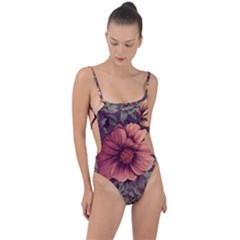 Flowers Pattern Texture Design Nature Art Colorful Surface Vintage Tie Strap One Piece Swimsuit