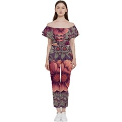 Flowers Pattern Texture Design Nature Art Colorful Surface Vintage Bardot Ruffle Jumpsuit