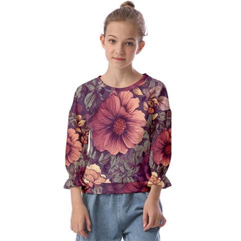 Flowers Pattern Texture Design Nature Art Colorful Surface Vintage Kids  Cuff Sleeve Top by Maspions