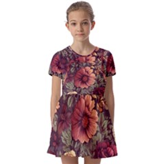 Flowers Pattern Texture Design Nature Art Colorful Surface Vintage Kids  Short Sleeve Pinafore Style Dress by Maspions