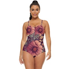 Flowers Pattern Texture Design Nature Art Colorful Surface Vintage Retro Full Coverage Swimsuit