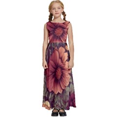 Flowers Pattern Texture Design Nature Art Colorful Surface Vintage Kids  Satin Sleeveless Maxi Dress