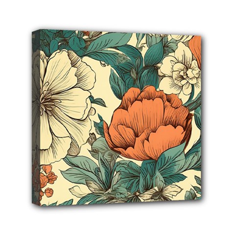 Flowers Pattern Texture Art Colorful Nature Painting Surface Vintage Mini Canvas 6  X 6  (stretched)