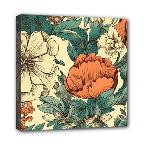 Flowers Pattern Texture Art Colorful Nature Painting Surface Vintage Mini Canvas 8  X 8  (stretched)