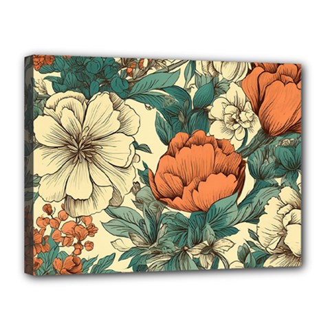 Flowers Pattern Texture Art Colorful Nature Painting Surface Vintage Canvas 16  X 12  (stretched)