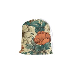 Flowers Pattern Texture Art Colorful Nature Painting Surface Vintage Drawstring Pouch (small)