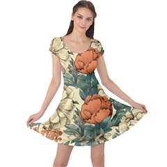 Flowers Pattern Texture Art Colorful Nature Painting Surface Vintage Cap Sleeve Dress