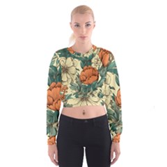 Flowers Pattern Texture Art Colorful Nature Painting Surface Vintage Cropped Sweatshirt