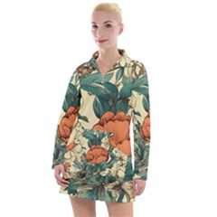 Flowers Pattern Texture Art Colorful Nature Painting Surface Vintage Women s Long Sleeve Casual Dress