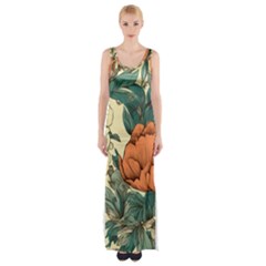 Flowers Pattern Texture Art Colorful Nature Painting Surface Vintage Thigh Split Maxi Dress by Maspions