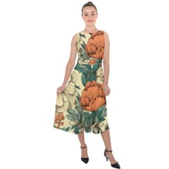 Flowers Pattern Texture Art Colorful Nature Painting Surface Vintage Midi Tie-back Chiffon Dress