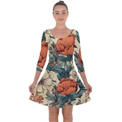 Flowers Pattern Texture Art Colorful Nature Painting Surface Vintage Quarter Sleeve Skater Dress